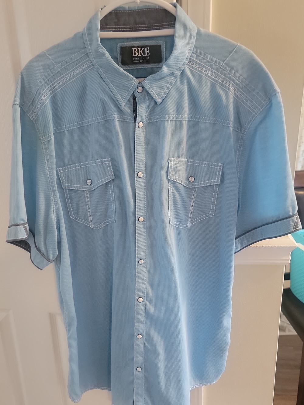 NEVER WORN- BKE Light Blue Short Sleeve Button-Down Shirt with Chest Pockets